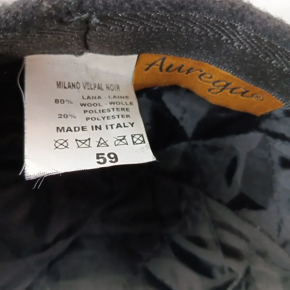 Aurega Milano Wool Flat Cap Black Made in Italy Size 59 Unisex
